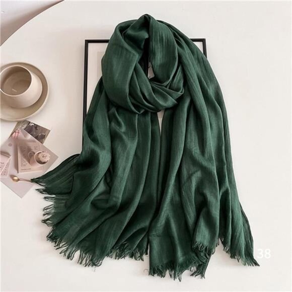 Solid color cotton and linen scarf, Green - Picture 1 of 5